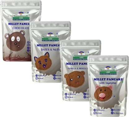 TummyFriendly Foods Aluminium-Free Millet Pancake Mixes Trial Packs With Chocolate, Nuts, Veggies, 50 gm (Pack of 4)