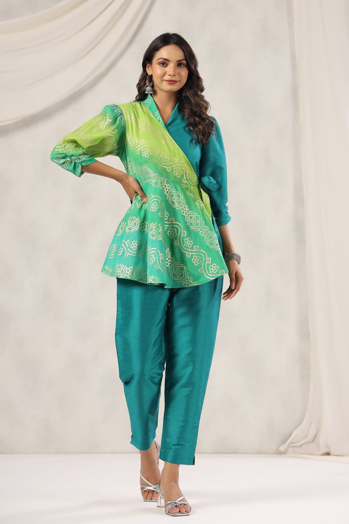 GREEN BANDHANI KOTA DORIYA CO-ORD SET-S