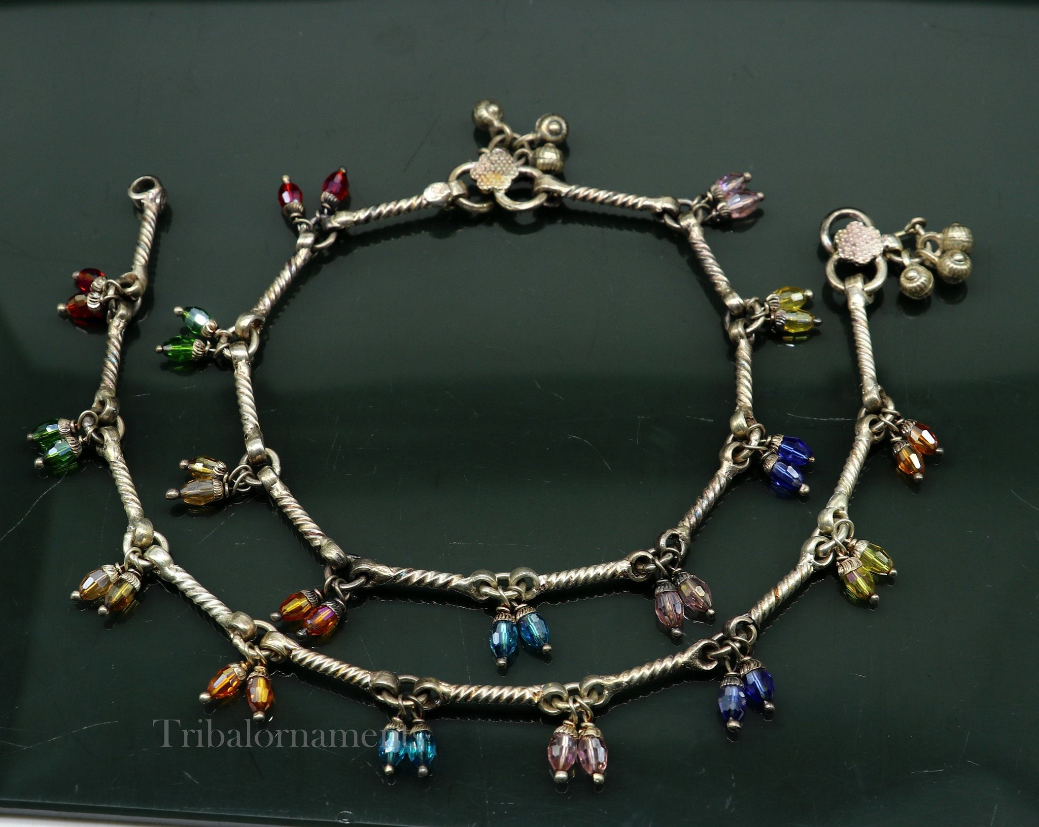 10.2" Solid sterling silver handmade old vintage antique used anklets ,amazing ethnic tribal ankle jewelry belly dance jewelry anko57