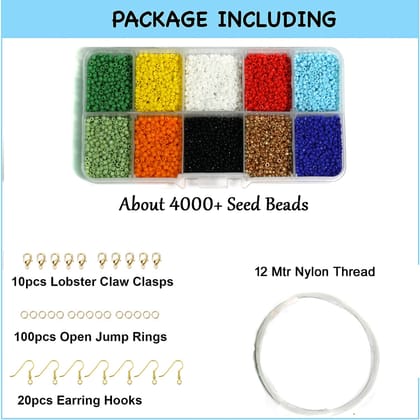 10 Pcs, 10 Colors, Size 11/0 Glass Opaque Seed Beads Kit-MultiColor