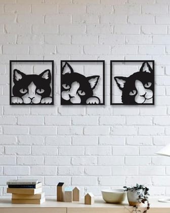 AmericanElm Baby Cat Design 3 Pieces Decorative Wall Art, Interior Decoration, Home Wall Decoration-90 x 90 Inch