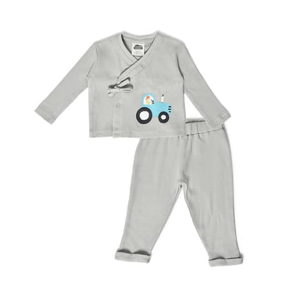 Farm Friends Printed Wrap Over Pyjama Set for Baby Boy-3-6 M / Grey