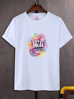 NITYANAND CREATIONS Round Neck White Holi T-Shirt for MEN-HOLI-T-SHIRT-11515-XL
