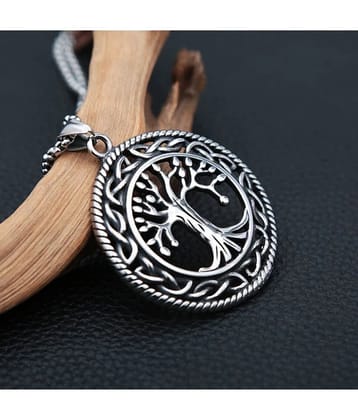 Fashion Frill Silver Chain For Men Stainless Steel Tree Inspired Silver Chain Pendant For Men Boys Stylish Pendant Mens Jewellery - None