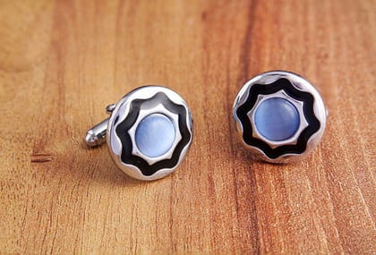 The Jewelbox Crystal Enamel Blue Black Silver Rhodium Brass Formal Shirt Blazer Suit Cufflinks Pair Men Gift Box - None