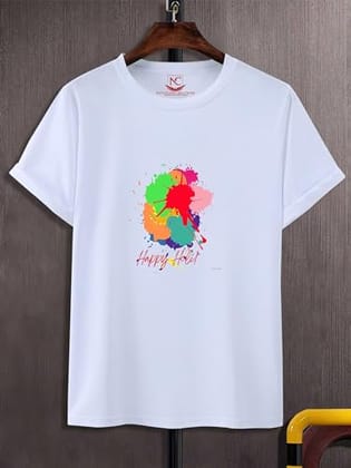 NITYANAND CREATIONS Round Neck White Holi T-Shirt for MEN-HOLI-T-SHIRT-11582-XL