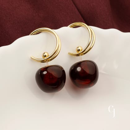 18K GOLD PLATED SPARKLING GAANET CHERRY EARRINGS - LE 1085