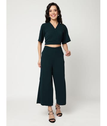 Zima Leto Womens Solid Overlap Top With Matching Pant Set - None