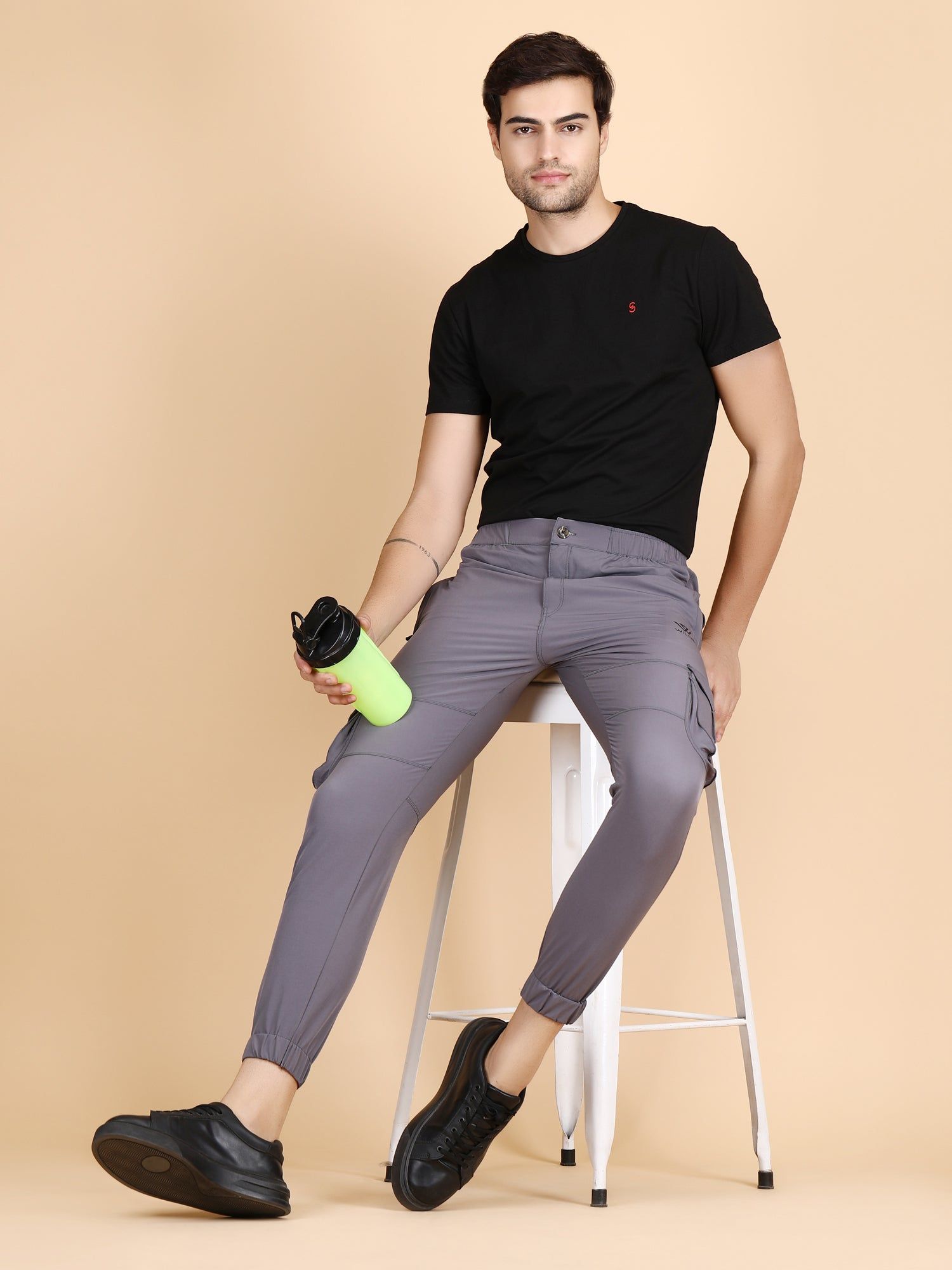 Mens Dryfit Cargo Jogging Track Pants-Dark Gray / M