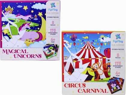         PepPlay Circus Carnival and Magical Unicorn Sticker Puzzle Combo Pack, Educational, Brain/Fun Activity, Essential Skills for Kids, Children, 4 Years Old and Above (23 x 23 cm, Pack of 2)       