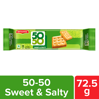 Britannia 50-50 Sweet & Salty Biscuit - Light, Crispy, Ready To Eat, 72.5 G