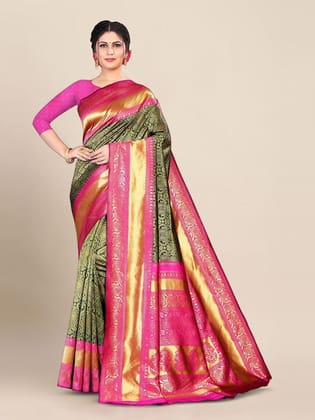 Ethnic Motifs Woven Design Zari  Banarasi Saree