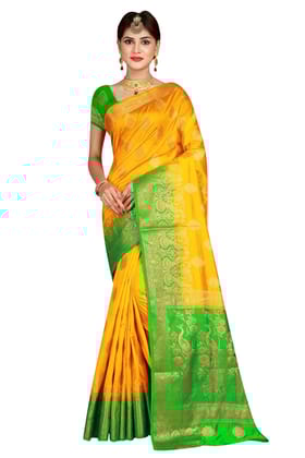 Narivastra Meera Border Yellow Color Pure Banarasi Silk Saree
