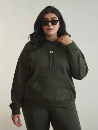 || PLUS SIZE MILITARY GREEN THERMAL CO-ORD SET (HOODIE & JOGGER COMBO) ||-X-Large