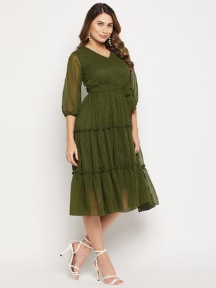 Striped Fit & Flare Midi Tiered Dress