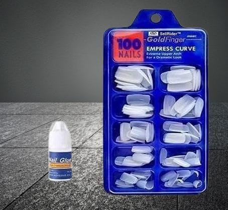 Uttamrobotics Artificial Curve Tips Fake Nails With 1 Glue Bottle (White)