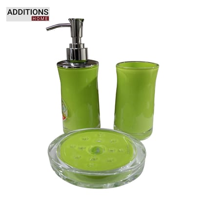 Additions Home 3 Pieces Bathroom Set/Accessories-Gift Package- Dispenser, Toothbrush Holder, & Soap Dish-green