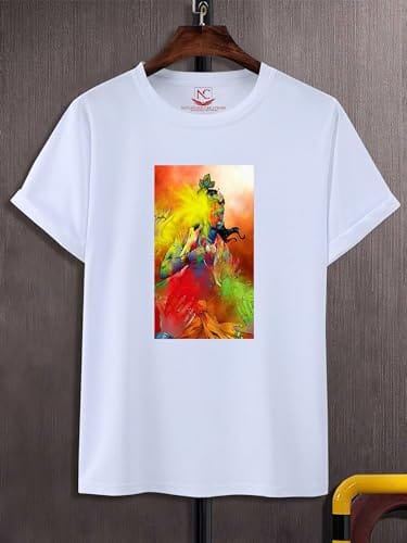NITYANAND CREATIONS Round Neck White Holi T-Shirt for MEN-HOLI-T-SHIRT-11528-XL