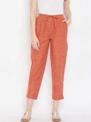 Women Rust Orange Relaxed Regular Fit Solid Peg Trousers