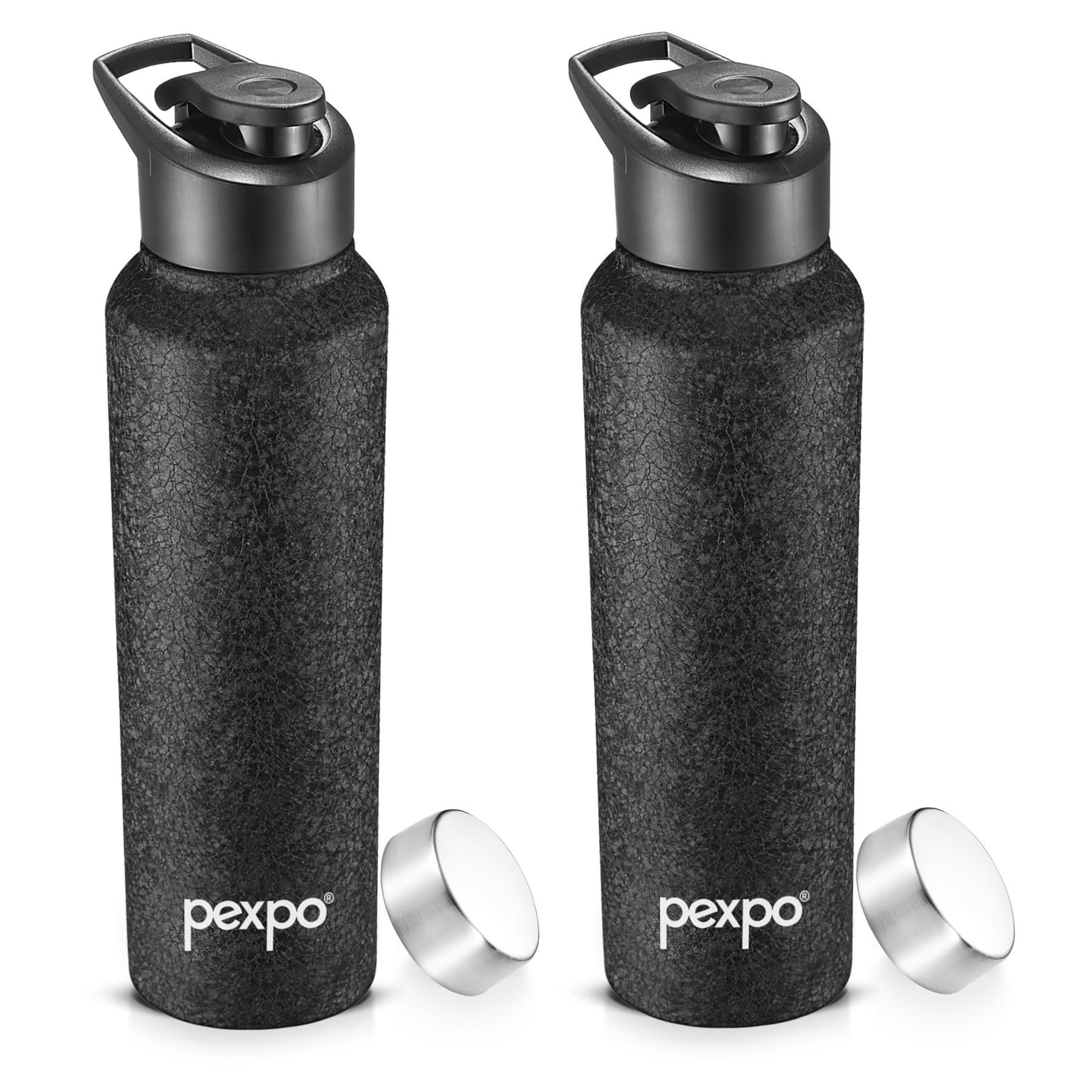 PEXPO Stainless Steel Sports/Fridge Water Bottle, 1000 ml, Black, Chromo Xtreme with Sipper & Steel Cap | Eco-Friendly & Leak-Proof Water Bottle (Pack of 2)