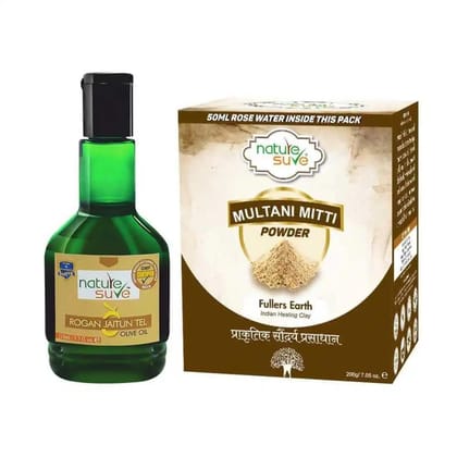 Nature Sure Combo - Rogan Jaitun Olive Oil 110ml and Multani Mitti Fullers Earth 200g