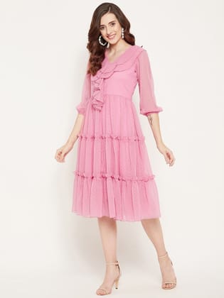 Polka Dots Printed Georgette Flared A-Line Midi Dress