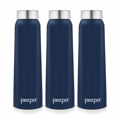 PEXPO Stainless Steel Fridge Water Bottle | 750ml, Pack of 3, Denim Blue, Vertigo | Eco-Friendly Water Bottle Suitable For Adults & Kids