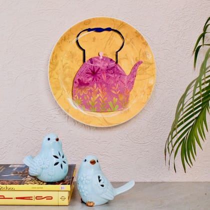 Pink Kettle Wall Plate-Large: 26 Cm
