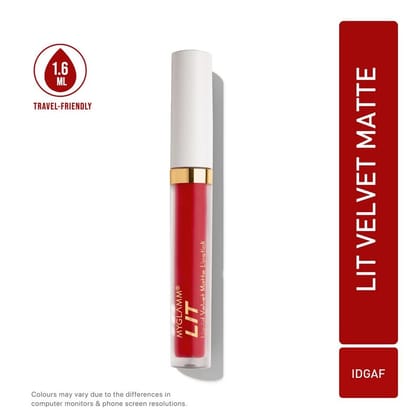 LIT Velvet Matte Liquid Lipstick - IDGAF (Fiery Red Shade) | Hydrating, Creamy, Full Coverage Liquid Lipstick With Vitamin E (1.6 ml)IDGAF