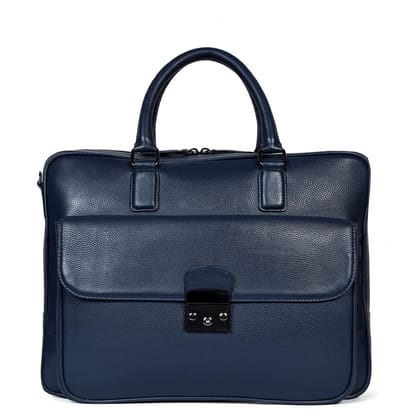 Organized Laptop/Office Briefcase in Textured Navy Blue Leather-FS