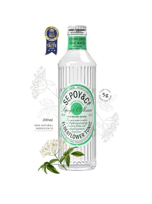 Sepoy & Co. Elderflower Tonic Water, 200 ml - Pack of 12|Premium Floral Beverage|Low Calorie|Aerated Flavored Beverage|100% Natural Ingredients