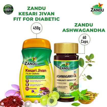 Kesari Jivan Fit for diabetic (450g) & Ashwagandha (60 Caps) Combo