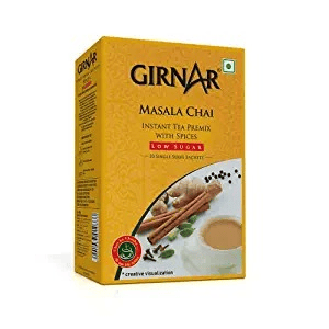 Girnar Instant Tea Premix Masala Chai Low Sugar, 10 Sachets