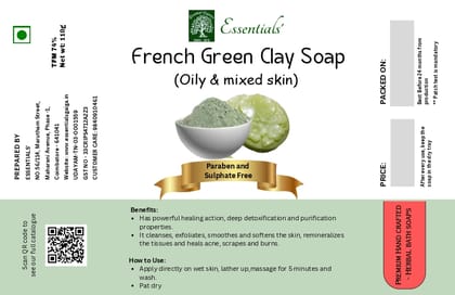 Essentials'  French  Green Clay Soap 110 Gms