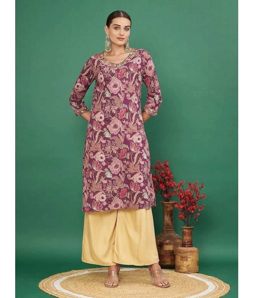 Vbuyz Cotton Printed Straight Womens Kurti - Purple ( Pack of 1 ) - None