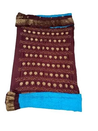 Chocolate & Sky Blue Color Pure Silk Bandhani Dress Material  by KalaSanskruti Retail Private Limited