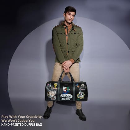 Hand Painted Cartoon Network Themed Based Black Duffle Bag-FS