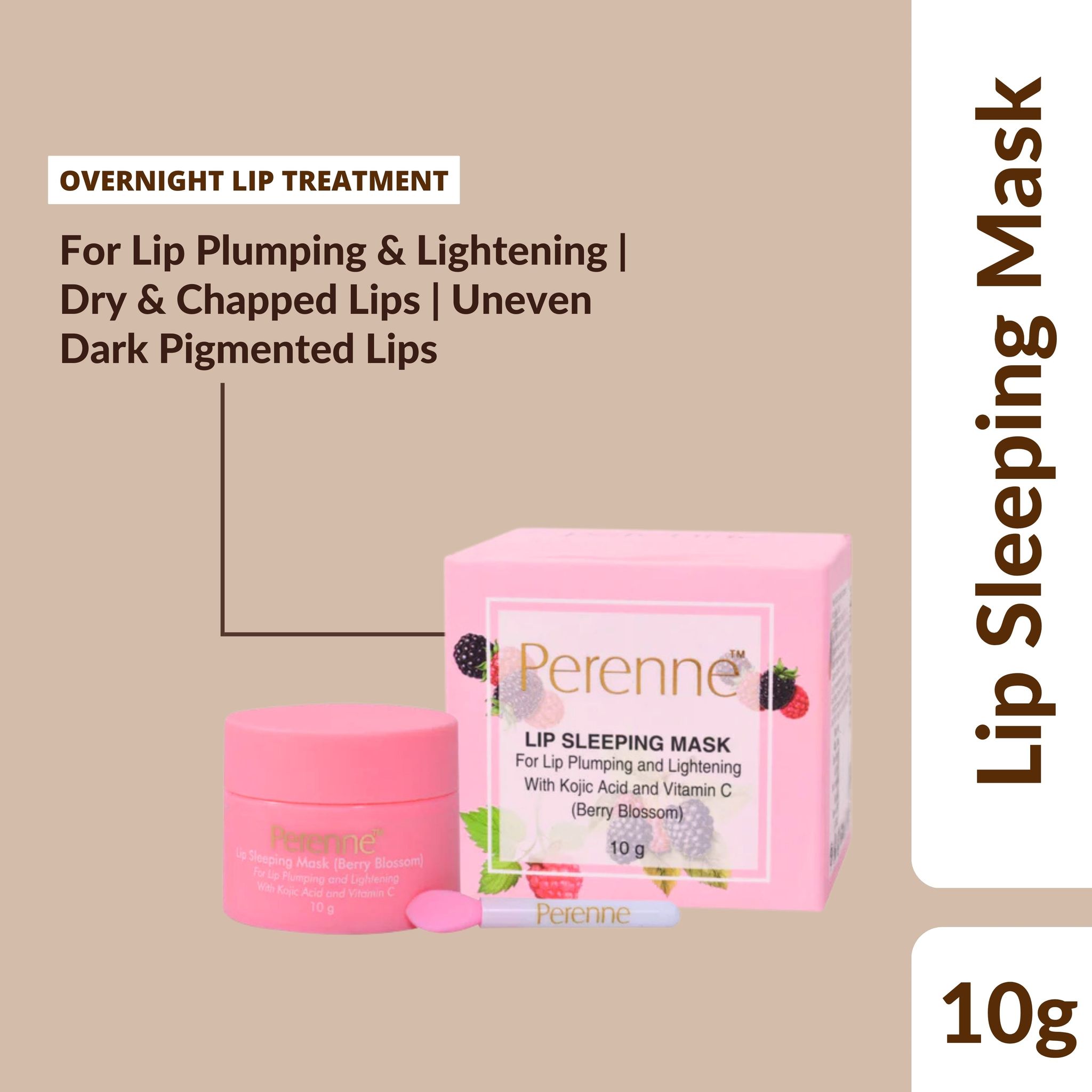 Perenne Lip Sleeping Mask (Berry Blossom) | For Dry, Chapped Lips | Plumps & Brightens Dark Lips | Overnight Hydration & Repair | Kojic Acid & Vitamin C | (10 gm)-Pack Of 1 (10gm)