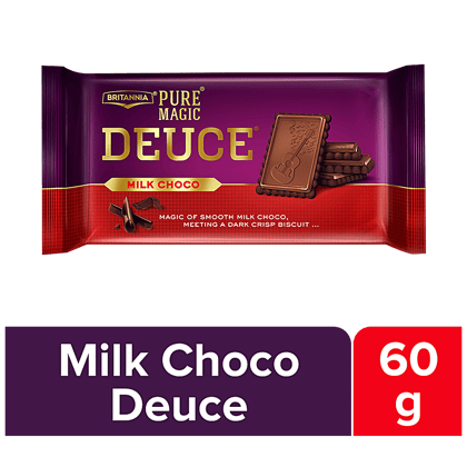 Britannia Pure Magic Deuce Biscuits - Milk Choco, Rich Chocolate Taste, Indulgent Snack, 60 G