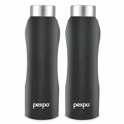 PEXPO Stainless Steel Fridge Water Bottle, 750 ml, Knight Black, Bistro | Leak-Proof & Easy to Grip Water Bottle (Pack of 2)
