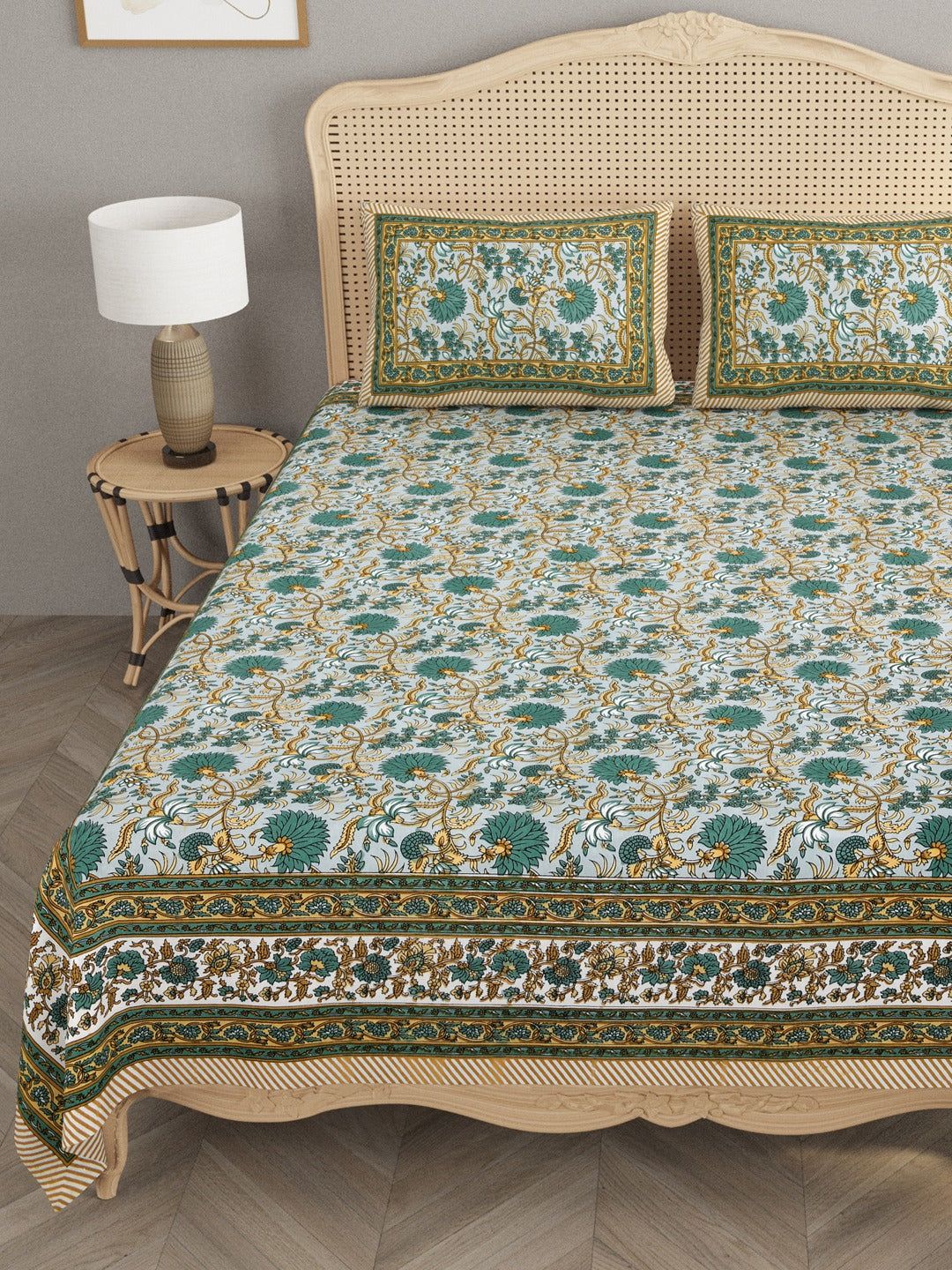 Floral Print Cotton Double King Bedsheet with 2 Pillow Covers-Ethnic Motifs / Double King (90X108 Inches) / Regular