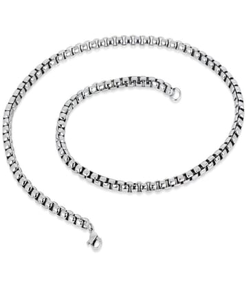 Fashion Frill Stainless Steel Cube Design Silver Neck Chain Chains For Men Stylish Boys - 22 Inch - None