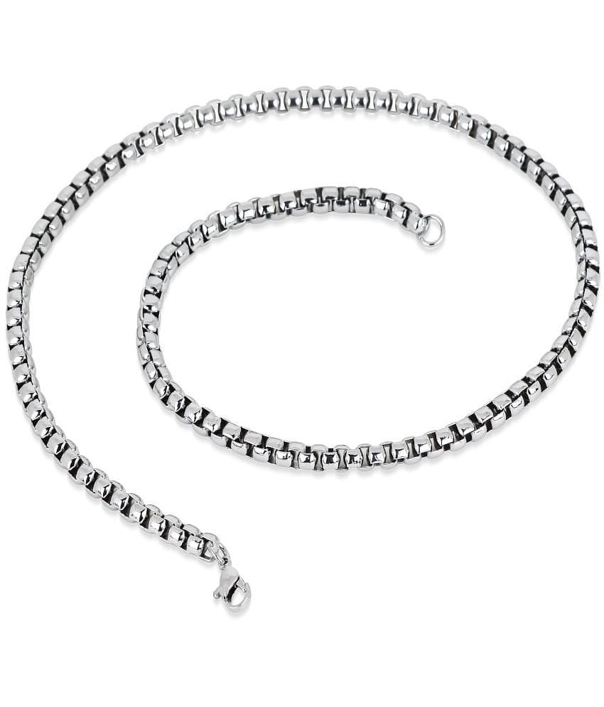 Fashion Frill Stainless Steel Cube Design Silver Neck Chain Chains For Men Stylish Boys - 22 Inch - None