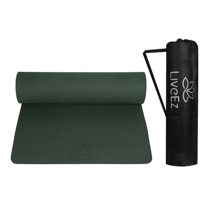 LiveEZ Anti-Skid Lightweight with perfect grip EVA Yoga Mat for Men and Women with Carry Bag (10mm,Bottle Green color)