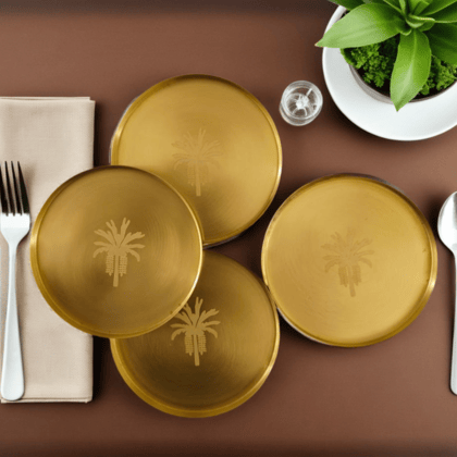Tree Embossed Brass Coaster | Elegant Drink Coasters for Home & Dining Decor ( Set of 4)-Tree