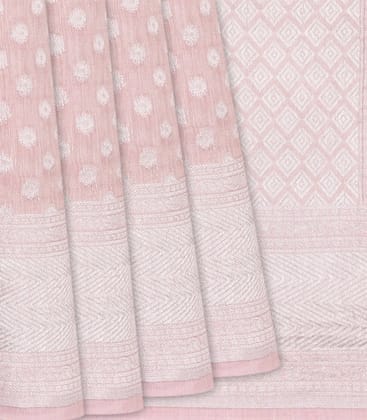 Dusty Pink Handwoven Linen Saree With Coin Motifs-Dusty Pink-Dusty Pink