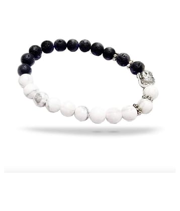 RUDRA DIVINE Collection Howlite Lava Stone Reiki Yoga Meditation Healing Buddha Diffuser Bracelet for Men & Women - None