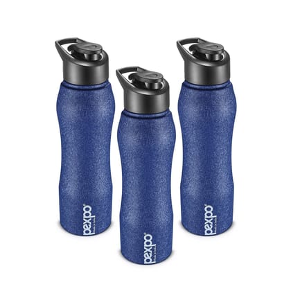 PEXPO Stainless Steel Sports/Fridge Water Bottle, 1000 ml, Pack Of 3 Blue, Bistro | Wide Mouth & Leak-Proof Water Bottle