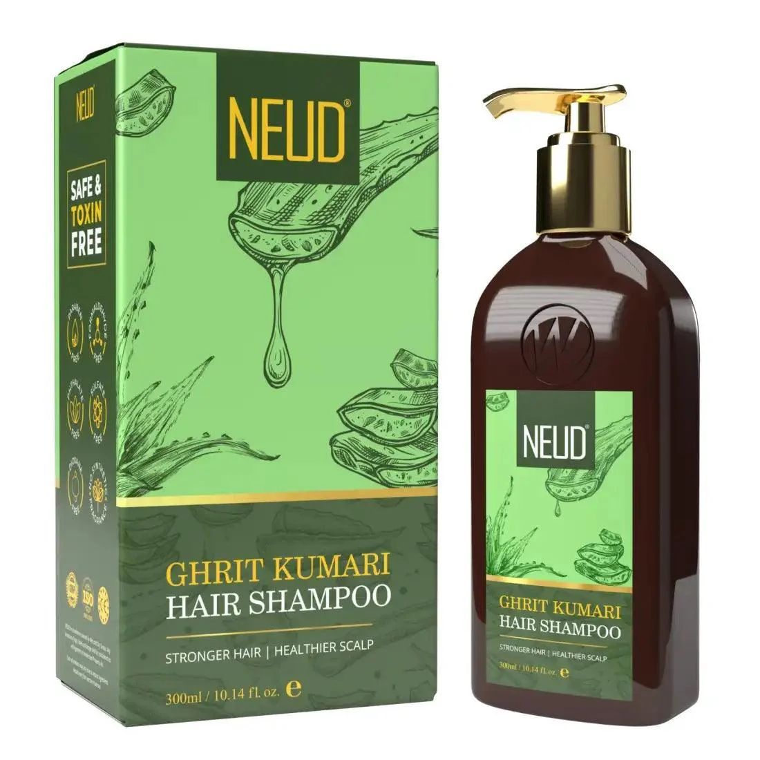 NEUD Ghrit Kumari Aloe Vera Shampoo Hair Cleanser for Men and Women - 300 ml