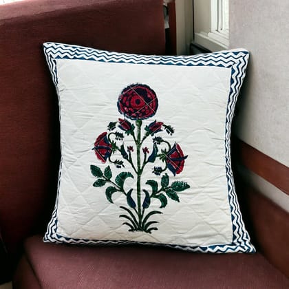 Hand block printed quilted cushion cover 16x16 inches-Set of 2